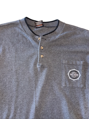 Harley Davidson Men’s XL Grey Henley Short Sleeve Shirt